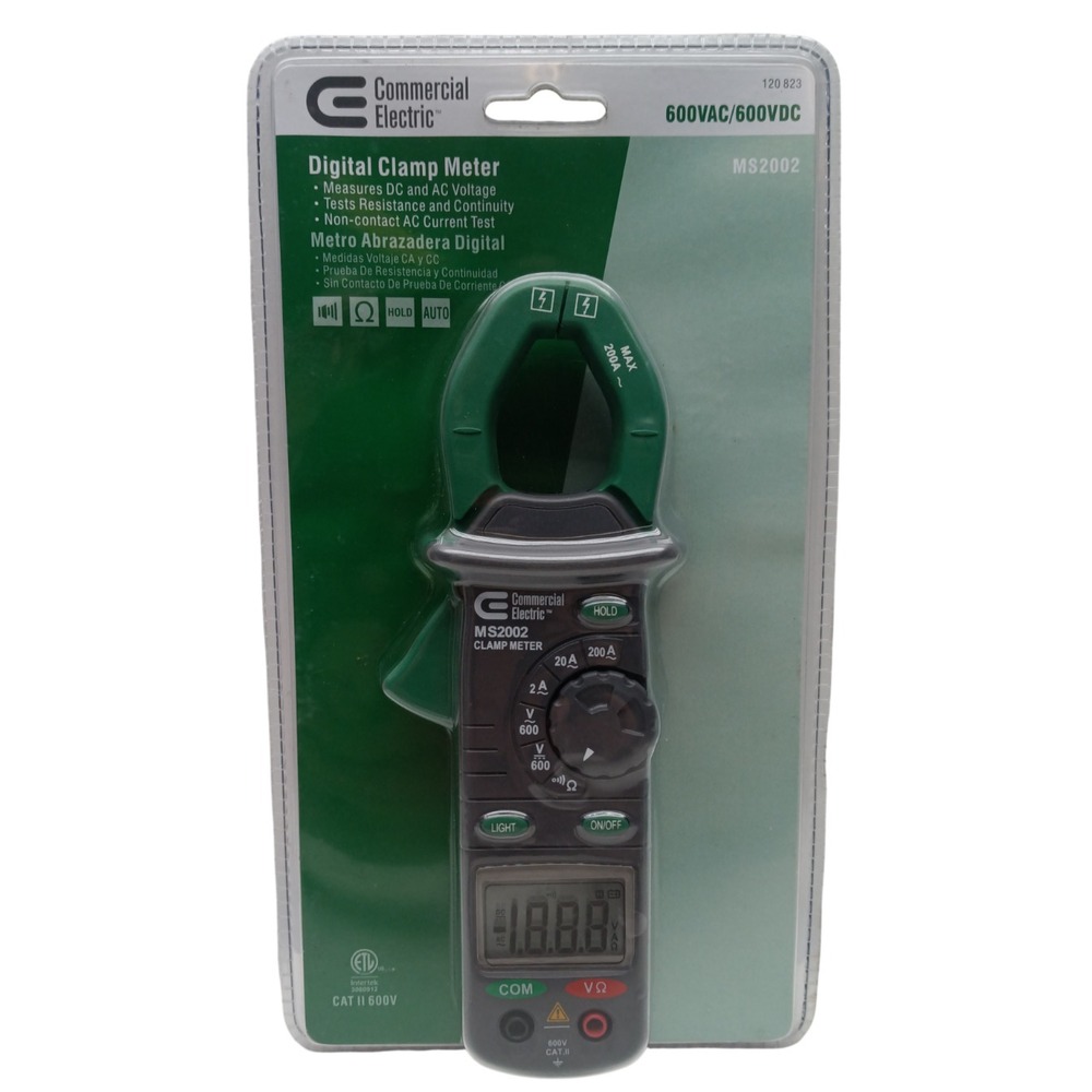 Commercial Electric -‎ DIGITAL CLAMP METER #MS2002 Test Resistance & Continuity